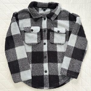 Charlotte Russe Black White Buffalo Plaid Teddy Fleece Shacket Women Large